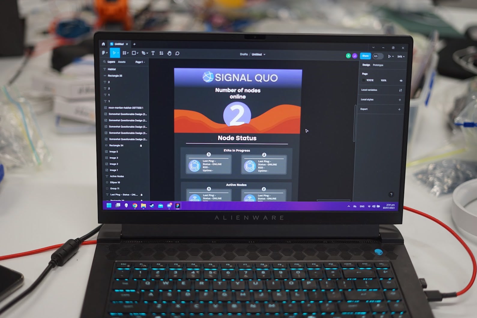 Kiwi Jam: the Signal Quo dashboard Ara designed in Figma, showing nodes online and EVA status